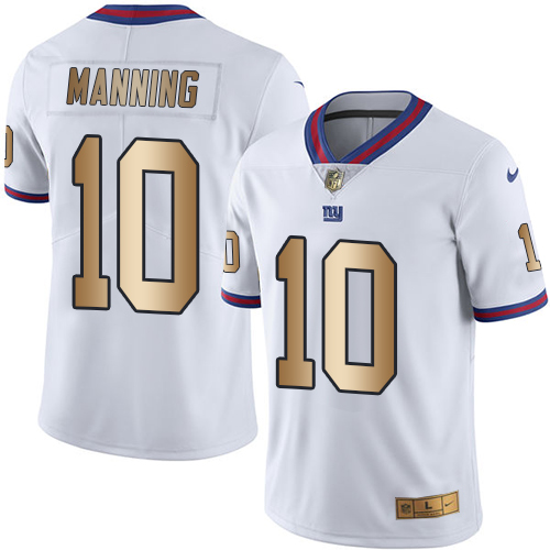Nike Giants #10 Eli Manning White Men's Stitched NFL Limited Gold Rush Jersey
